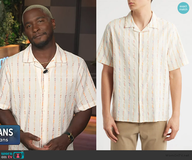 Wax London Didcot Stripe Camp Shirt worn by Scott Evans on Access Hollywood