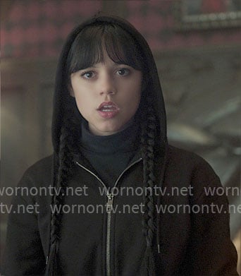 Wednesday’s black cropped hoodie on Wednesday