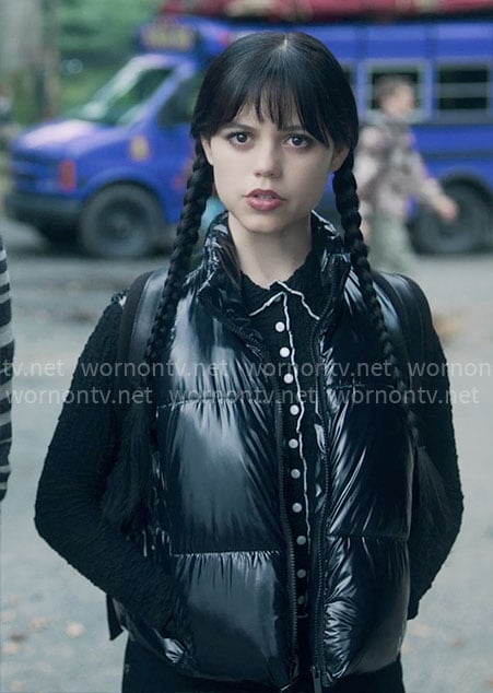 Wednesday’s black puffer vest on Wednesday