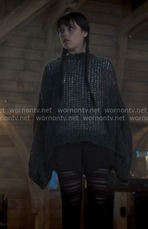 Wednesday’s charcoal grey knit sweater on Wednesday