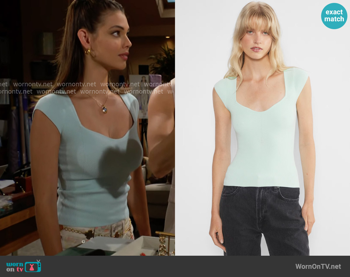 Wilfred Tuscany Top in Celadon Blue worn by Electra Forrester (Laneya Grace) on The Bold and the Beautiful