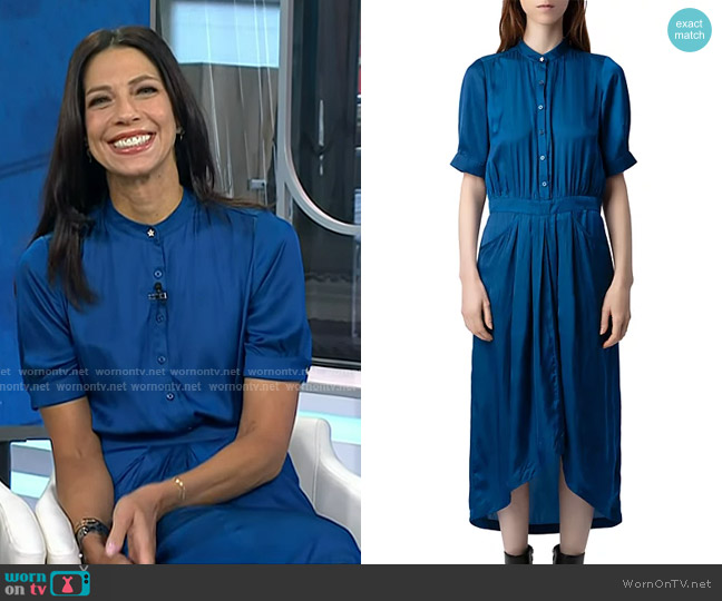 Zadig & Voltaire Rima Satin Midi Dress in Overseas worn by Dr. Natalie Azar on Today