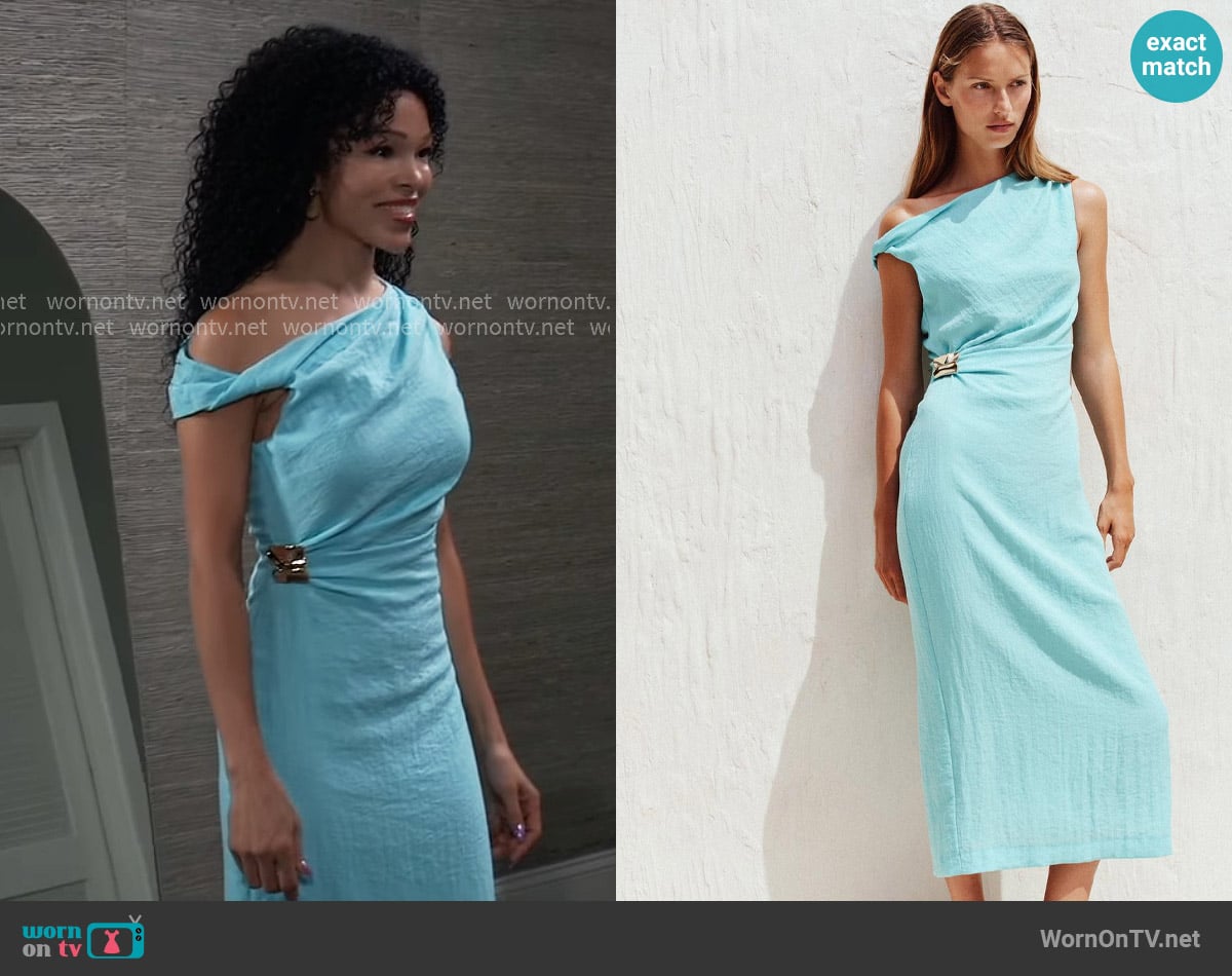 Zara Asymmetric Midi Dress with Applique worn by Portia Robinson (Brook Kerr) on General Hospital