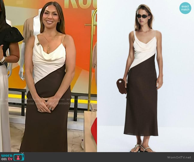 Zara Combination Midi Dress in Ecru Brown worn by Melissa Garcia on Today
