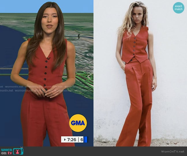 Zara Tailored Linen Blend Waistcoat worn by Lindsay Tuchman on Good Morning America