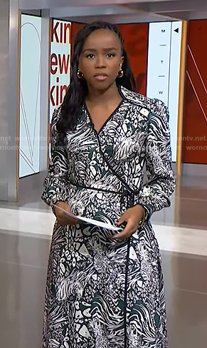 Zinhle Essamuah’s green animal print wrap dress on NBC News