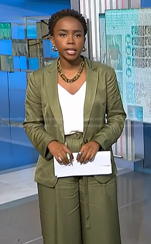 Zinhle’s green blazer and wide-leg pants on NBC News Daily