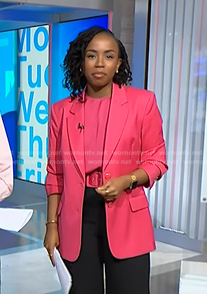 Zinhle’s pink belted blazer on NBC News Daily