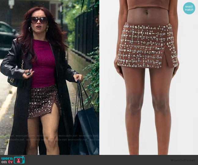16Arlington Minerva crystal-embellished satin mini skirt worn by Cherry Laine (Olivia Cooke) on The Girlfriend