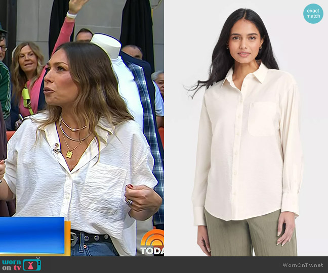 A New Day Oversized Long Sleeve Crinkle Button-Down Shirt in Cream worn by Melissa Garcia on Today