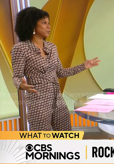 Adriana Diaz’s geometric print jumspuit on CBS Mornings