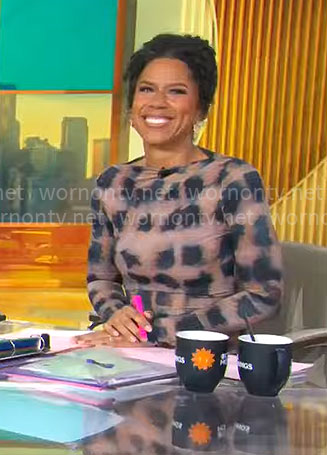 Adriana Diaz’s printed long sleeve dress on CBS Mornings