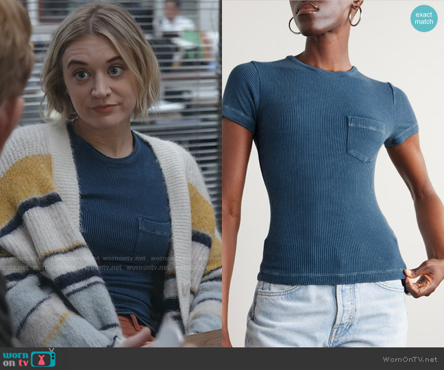 Agolde Arlo Ribbed Stretch-modal T-shirt in Blue worn by Mare Pritti (Chelsea Frei) on The Paper