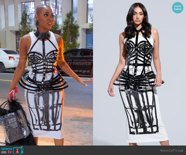 Akira Like a Circus Vinyl PU Corset Top in black worn by Guerdy Abraira (Guerdy Abraira) on The Real Housewives of Miami
