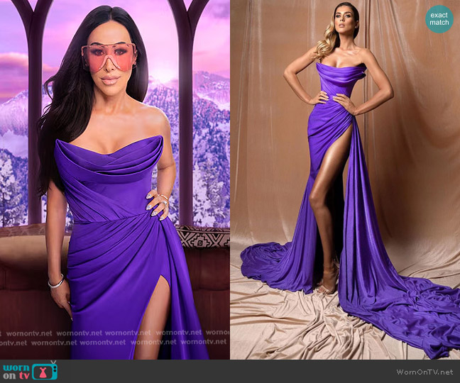 Albina Dyla Corset Dress in Purple worn by Angie Katsanevas on The Real Housewives of Salt Lake City