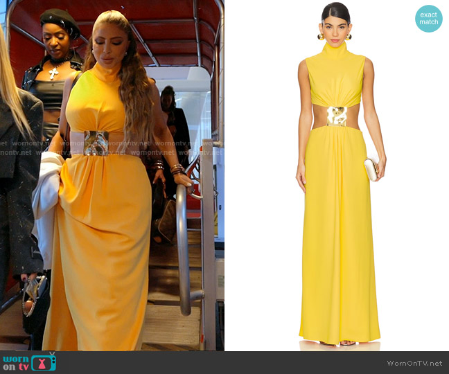 Alexis Prague Long Dress in gold worn by Larsa Pippen (Larsa Pippen) on The Real Housewives of Miami