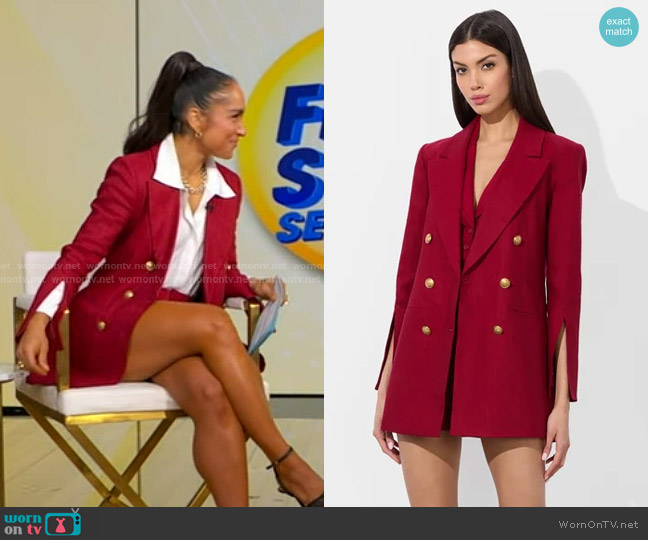 Alice + Olivia Campbell Linen Blazer in Dark Cherry worn by Robin Arzo?n on Good Morning America