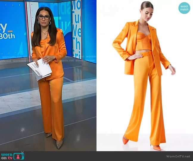 Alice + Olivia Denny Single-Breasted Blazer in Tangerine worn by Morgan Radford on NBC News Daily