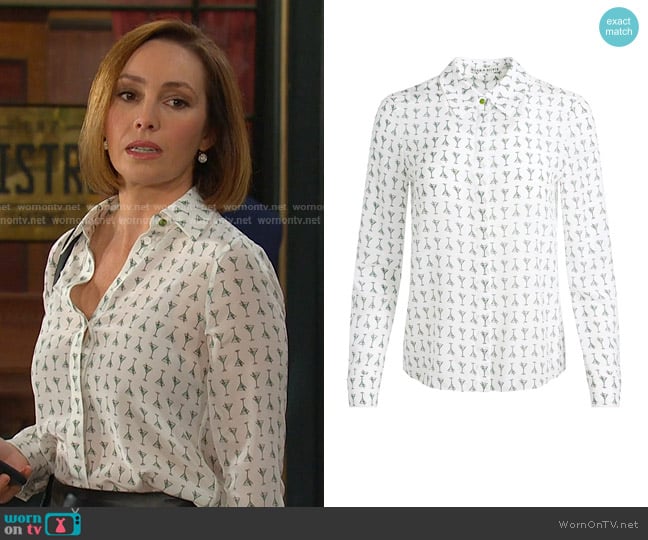 Alice + Olivia Martini Chic Willa Silk Placket Top worn by Gwen Rizczech (Emily O'Brien) on Days of our Lives
