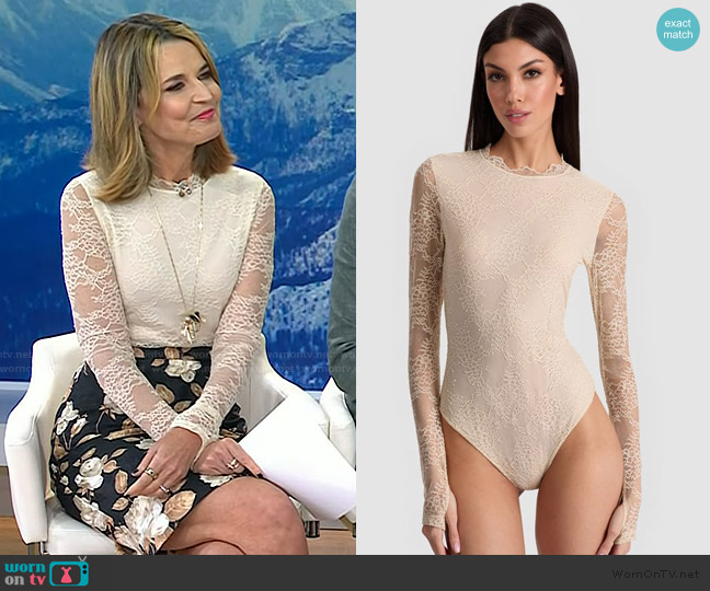 Alice + Olivia Taeyn Lace Bodysuit worn by Savannah Guthrie on Today