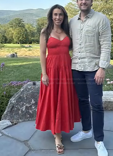 Alyssa’s red smocked waist dress on The View