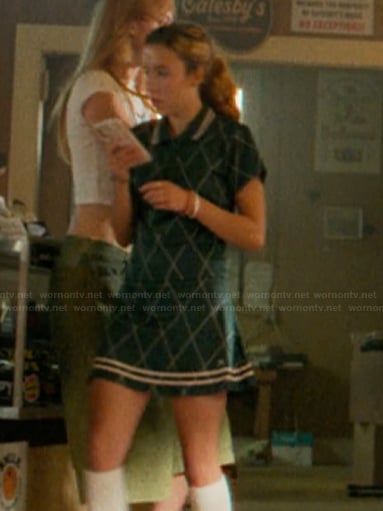 Amanda’s green check shirt and skirt on The Runarounds