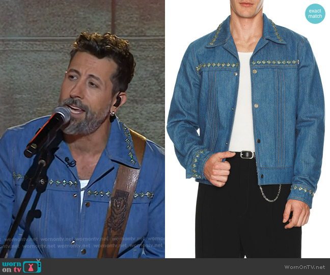 Amiri Crystal Pleated Cadet Jacket in Retro Indigo worn by Matthew Ramsey on Today