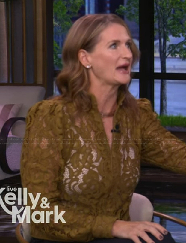Amy Nofziger’s green lace jacket on Live with Kelly and Mark