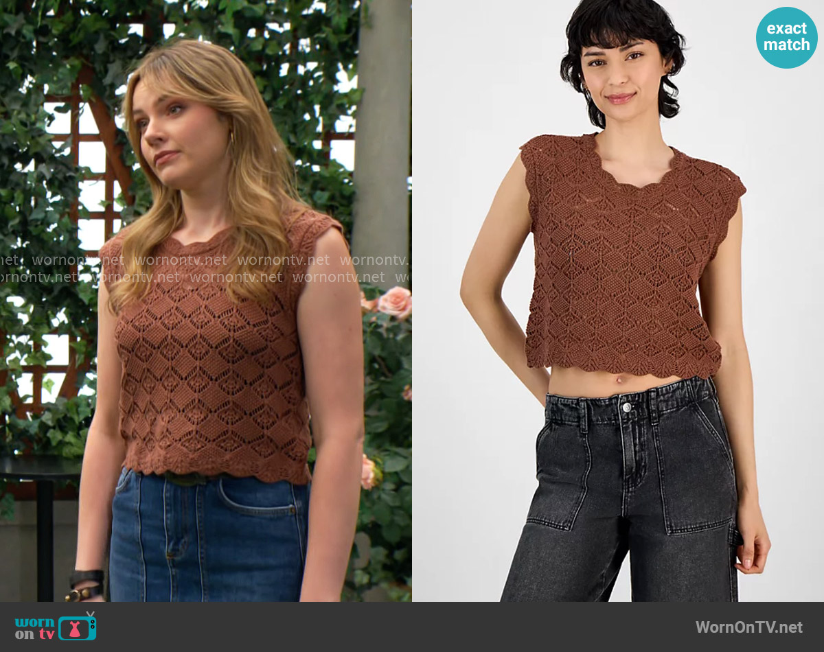And Now This Crewneck Scalloped Sweater Vest in Mink worn by Tessa Porter (Cait Fairbanks) on The Young and the Restless