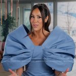 Angie’s blue bow confessional dress on The Real Housewives of Salt Lake City