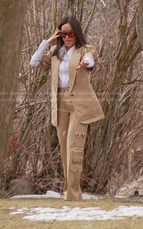 Angie’s beige blazer and cargo pants on The Real Housewives of Salt Lake City