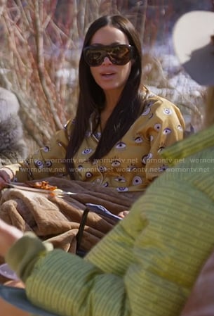Angie’s yellow eye print pajamas on The Real Housewives of Salt Lake City