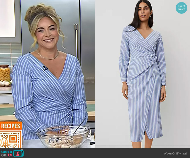 Ann Taylor Striped Asymmetric Shirtdress in Colony Blue worn by Dina Deleasa-Gonsar on Today