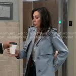 Anna’s blue trench coat on General Hospital