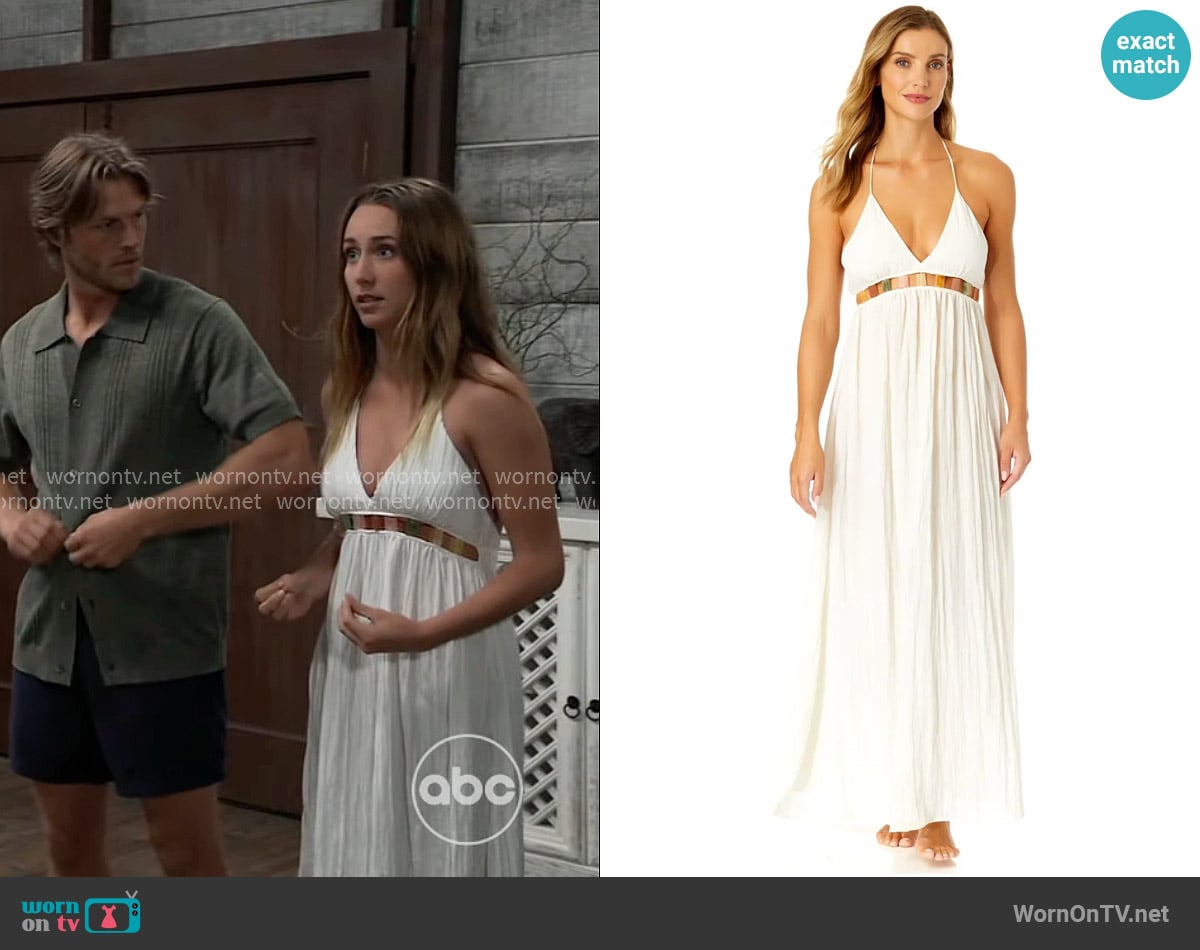 Anne Cole V Neck Jewel Maxi Dress With Spaghetti Straps Cover Up worn by Josslyn Jacks (Eden McCoy) on General Hospital