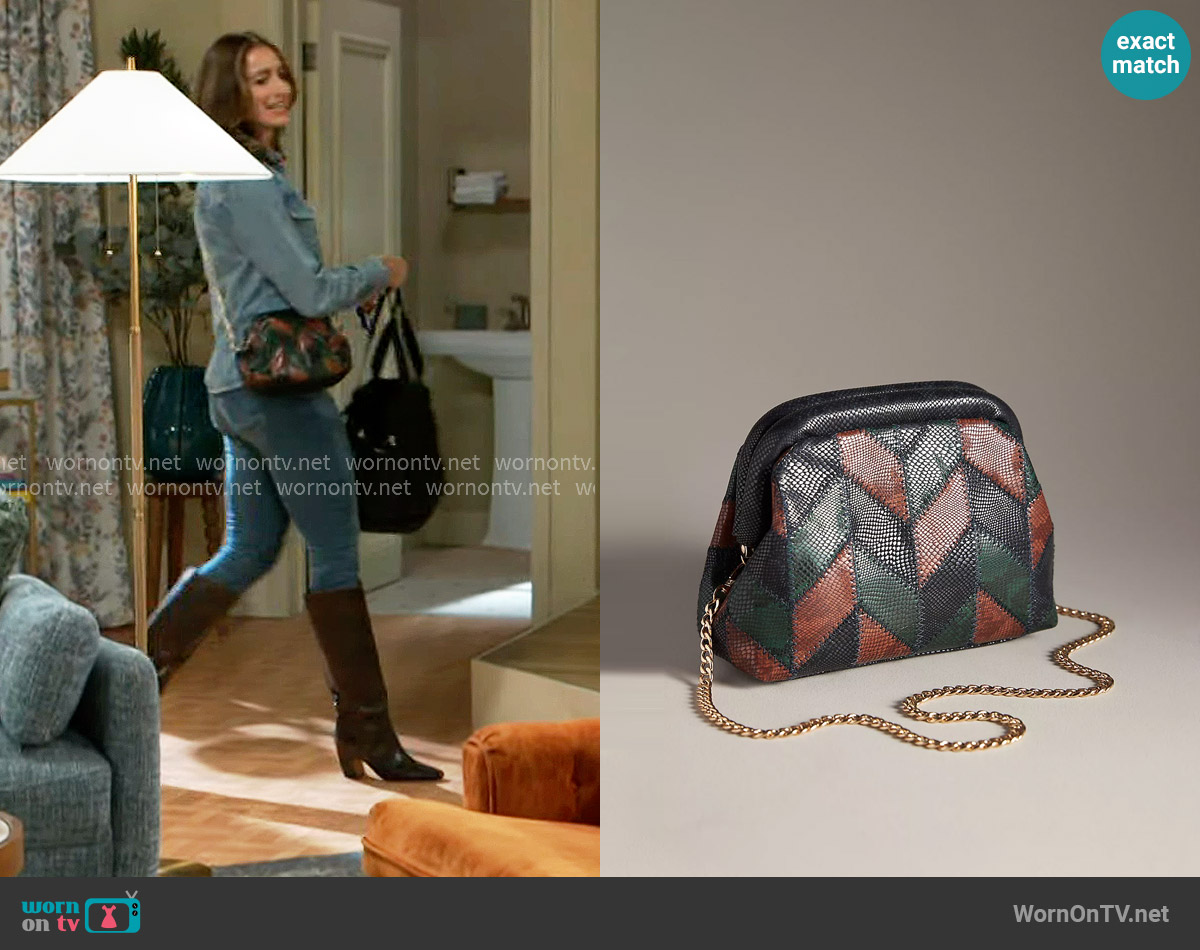 Anthropologie Patchwork Clutch worn by Ashley Morgan (Jen Jacob) on Beyond the Gates