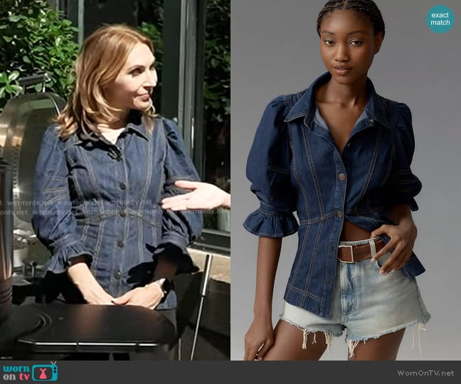 Anthropologie Puff-Sleeve Denim Buttondown Shirt worn by Lori Bergamotto on Good Morning America