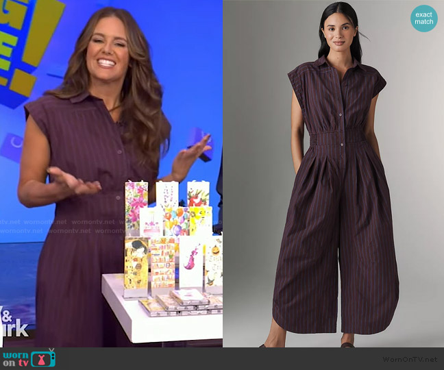 Anthropologie Striped Shirting Parachute Jumpsuit worn by Monica Mangin on Live with Kelly and Mark