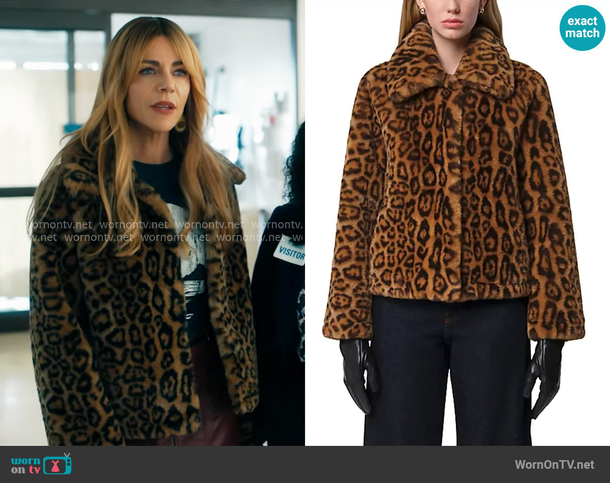 Apparis Elis Faux Fur Leopard Print Jacket worn by Morgan Gillory (Kaitlin Olson) on High Potential