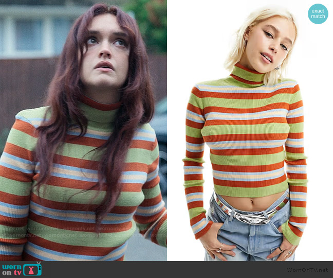 ASOS Daisy Street ribbed knit roll neck jumper in multi stripe worn by Cherry Laine (Olivia Cooke) on The Girlfriend