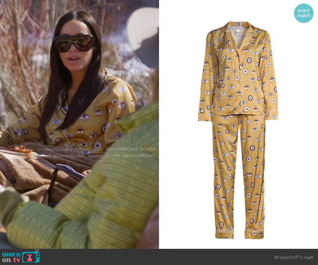 Averie Evil Eye Amara Evil Eye Pajama Set in Bronze Gold worn by Angie Katsanevas on The Real Housewives of Salt Lake City
