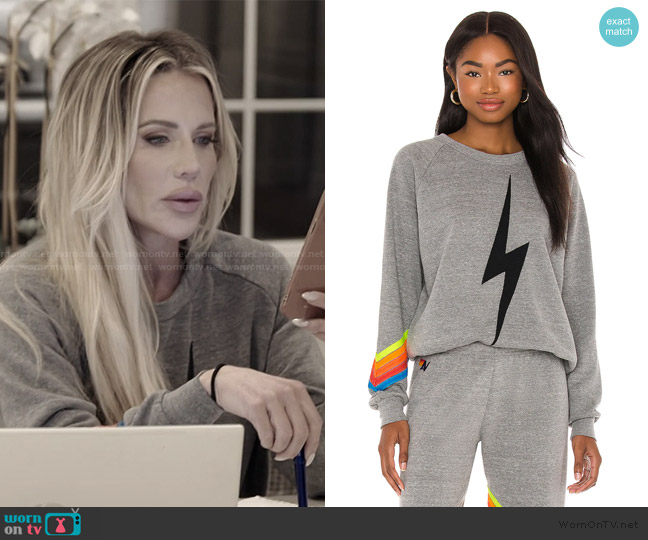Aviator Nation Bolt Stitch Chevron Crew Sweatshirt worn by Jennifer Pedranti on The Real Housewives of Orange County