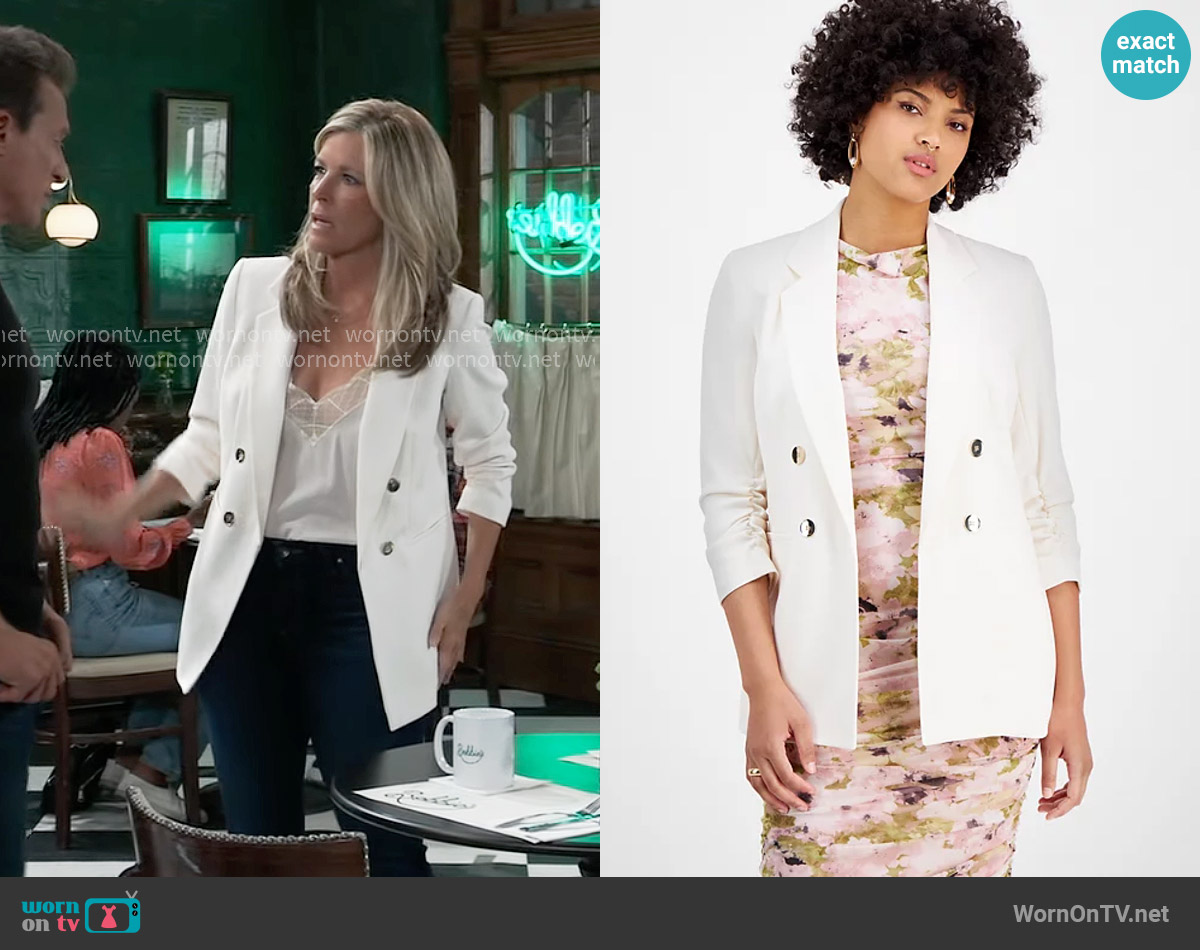 Bar III Faux Double-Breasted Scrunch-Sleeve Blazer worn by Carly Spencer (Laura Wright) on General Hospital
