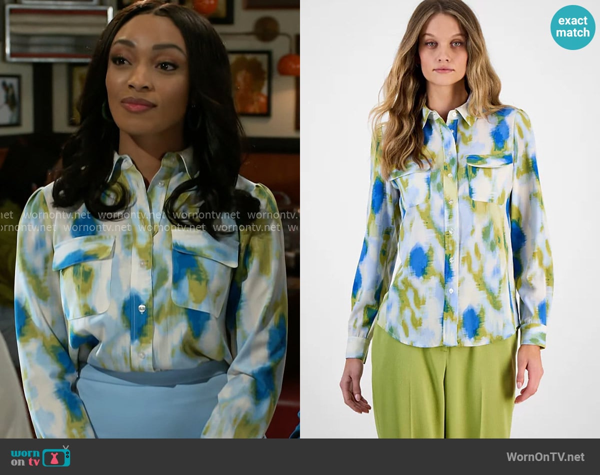 Bar III Watercolor-Print Blouse worn by Madison Montgomery (Kenjah) on Beyond the Gates