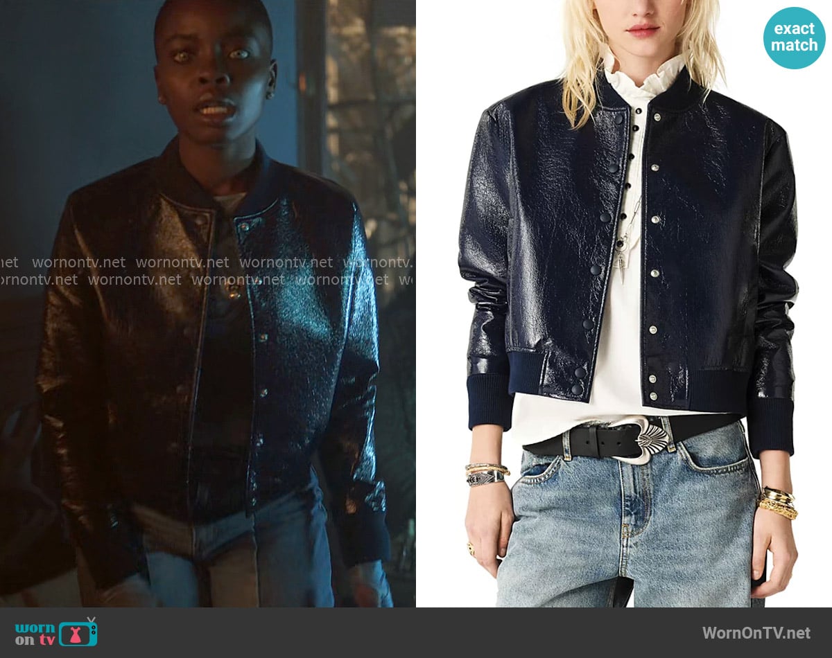 ba&sh Moon Cropped Bomber Jacket worn by Bianca Barclay (Joy Sunday) on Wednesday