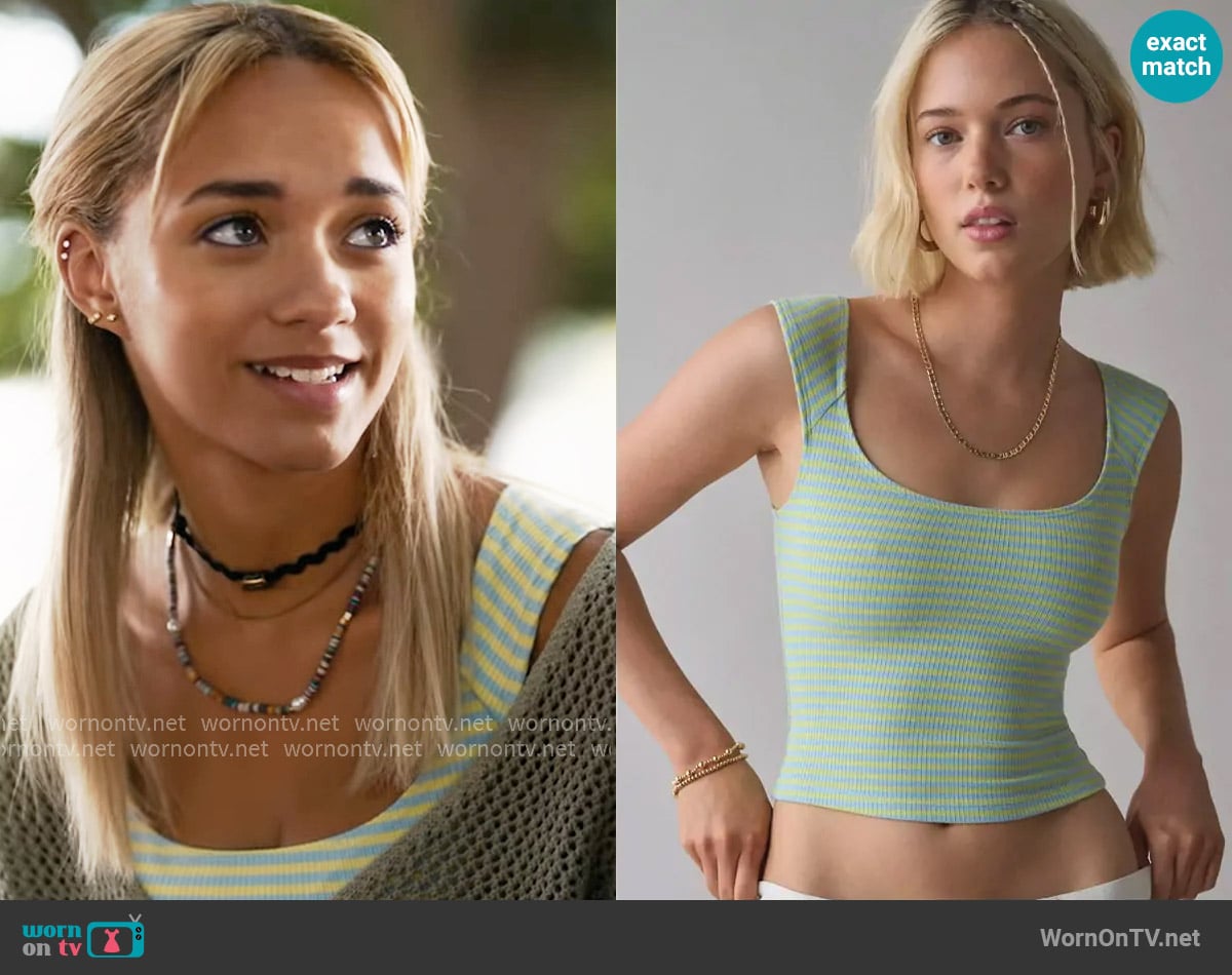 BDG Ribbed Square Neck Tank Top in Green Stripe worn by Ava (Amirah J) on High Potential