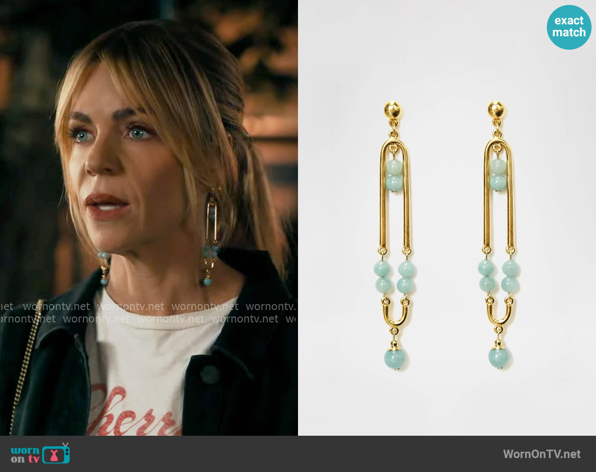 Ben Amun Bead Statement Earrings worn by Morgan Gillory (Kaitlin Olson) on High Potential