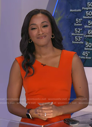 Brittany’s orange asymmetric neck dress on Good Morning America