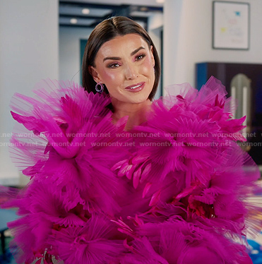 Bronwyn’s fuchsia pleated confessional dress on The Real Housewives of Salt Lake City