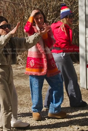 Bronwyn’s pink paisley cardigan and pants on The Real Housewives of Salt Lake City